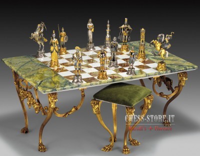 Exclusive chess set Oriental large 600140165 (gold/silver plated, marble  chessboard)
